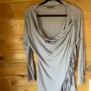 Women's Gray Fringe Long Sleeve Top